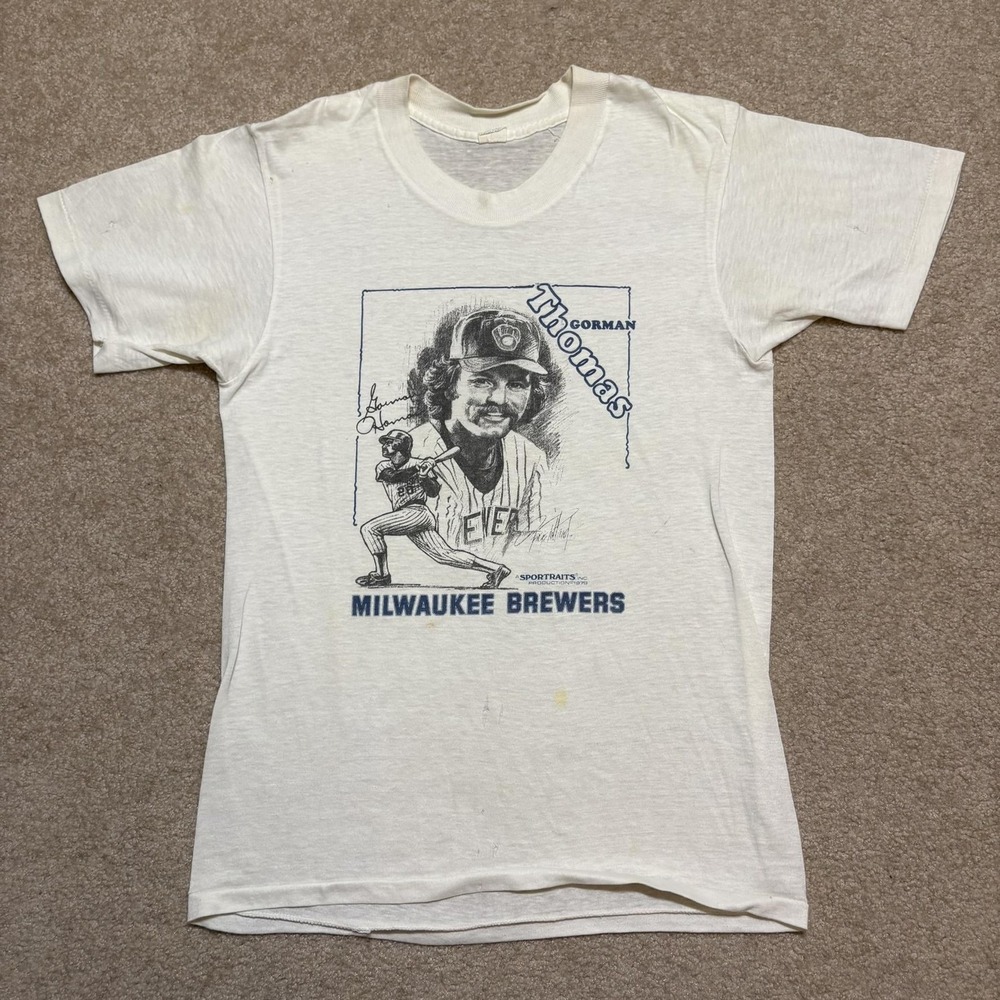 Vtg Milwaukee Brewers Gorman Thomas Shirt Mens Small White‎ MLB USA 1979 70s